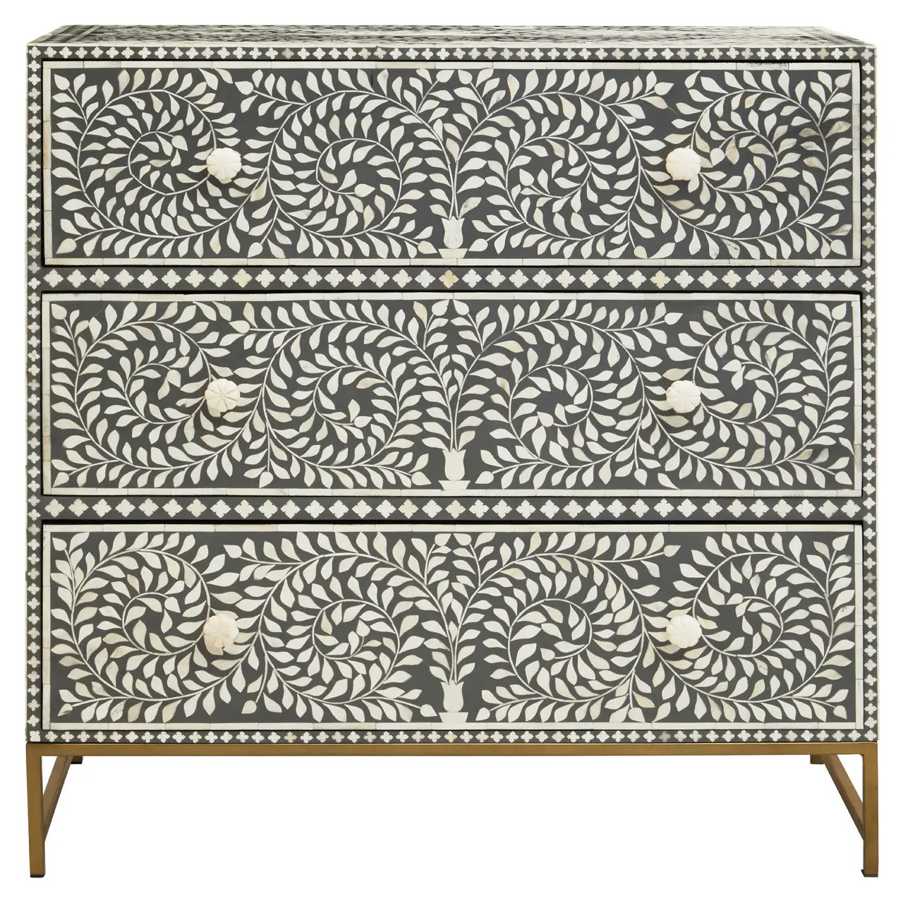 Fusion Wooden Chest Of 3 Drawers In Grey And Bone Inlay