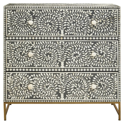 Fusion Wooden Chest Of 3 Drawers In Grey And Bone Inlay