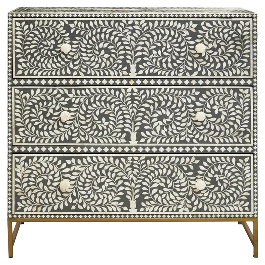 Fusion Wooden Chest Of 3 Drawers In Grey And Bone Inlay