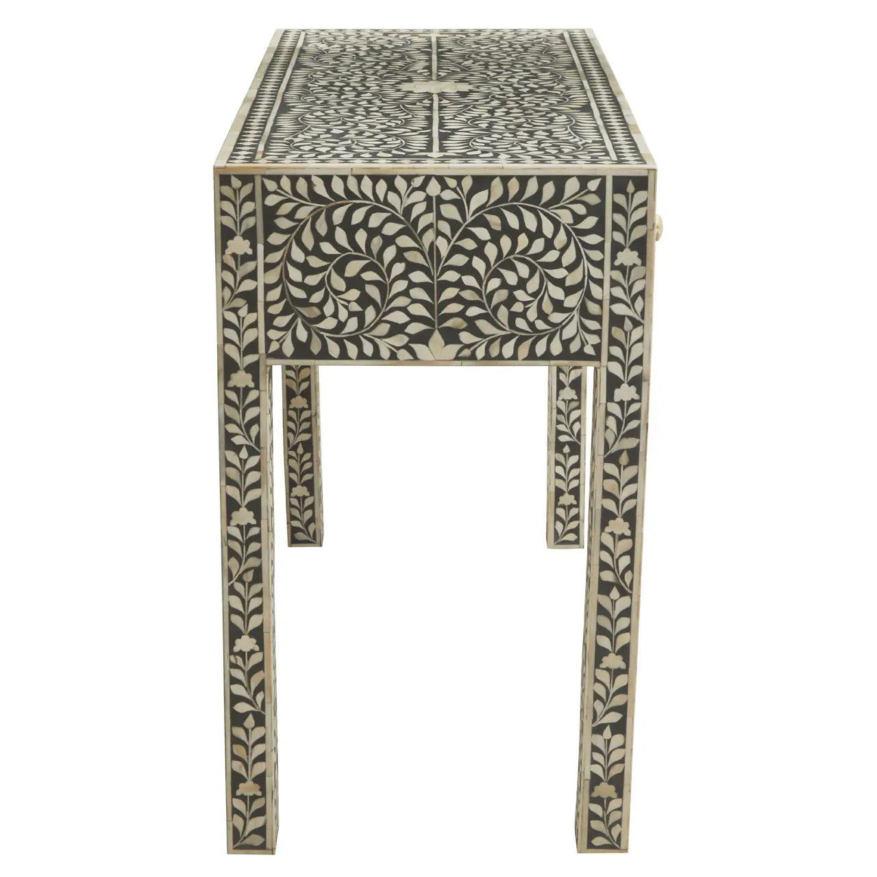 Fusion Wooden Computer Desk With 3 Drawers In Grey And Bone Inlay