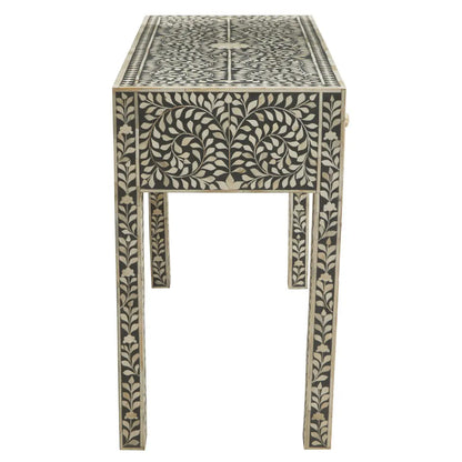 Fusion Wooden Computer Desk With 3 Drawers In Grey And Bone Inlay