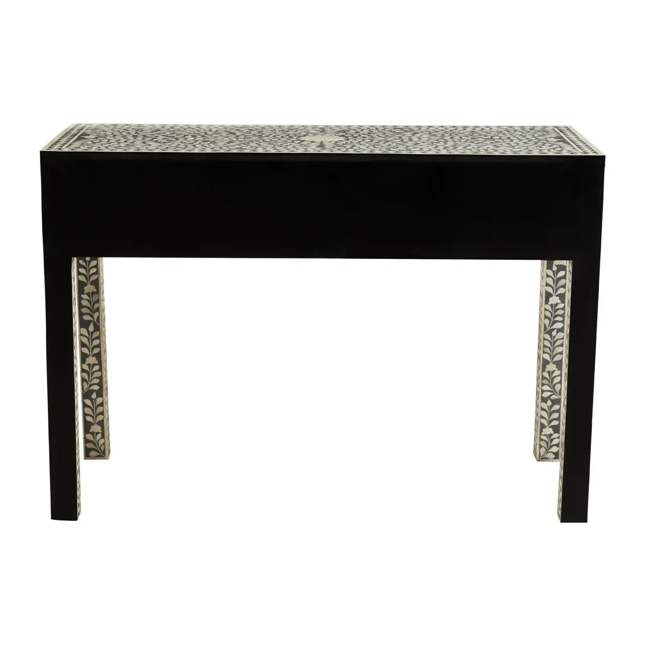 Fusion Wooden Computer Desk With 3 Drawers In Grey And Bone Inlay