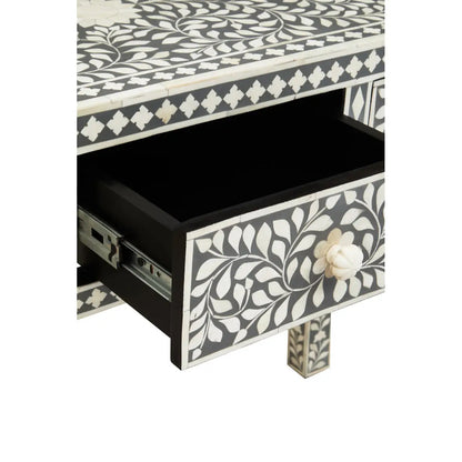 Fusion Wooden Computer Desk With 3 Drawers In Grey And Bone Inlay
