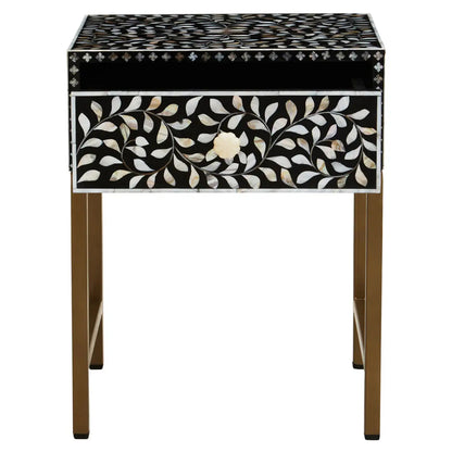 Fusion Wooden Side Table With 1 Drawer And Bone Inlay