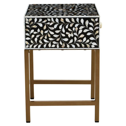Fusion Wooden Side Table With 1 Drawer And Bone Inlay