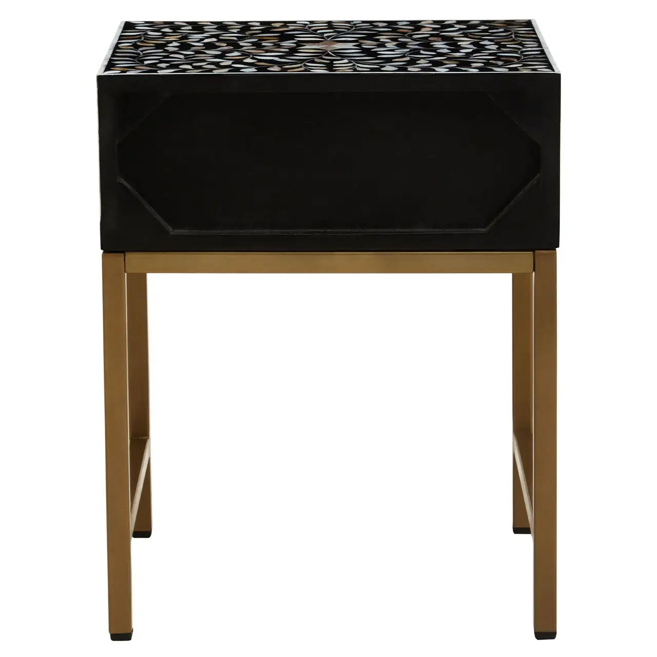 Fusion Wooden Side Table With 1 Drawer And Bone Inlay