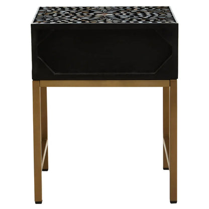 Fusion Wooden Side Table With 1 Drawer And Bone Inlay