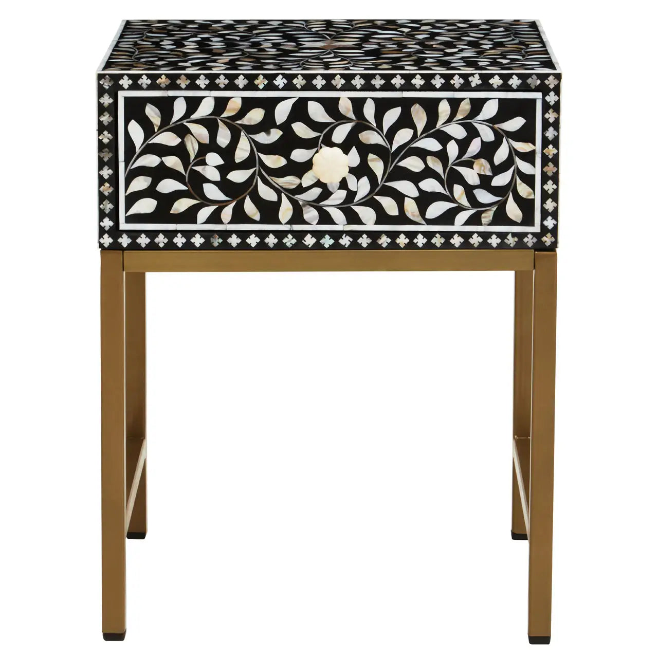 Fusion Wooden Side Table With 1 Drawer And Bone Inlay