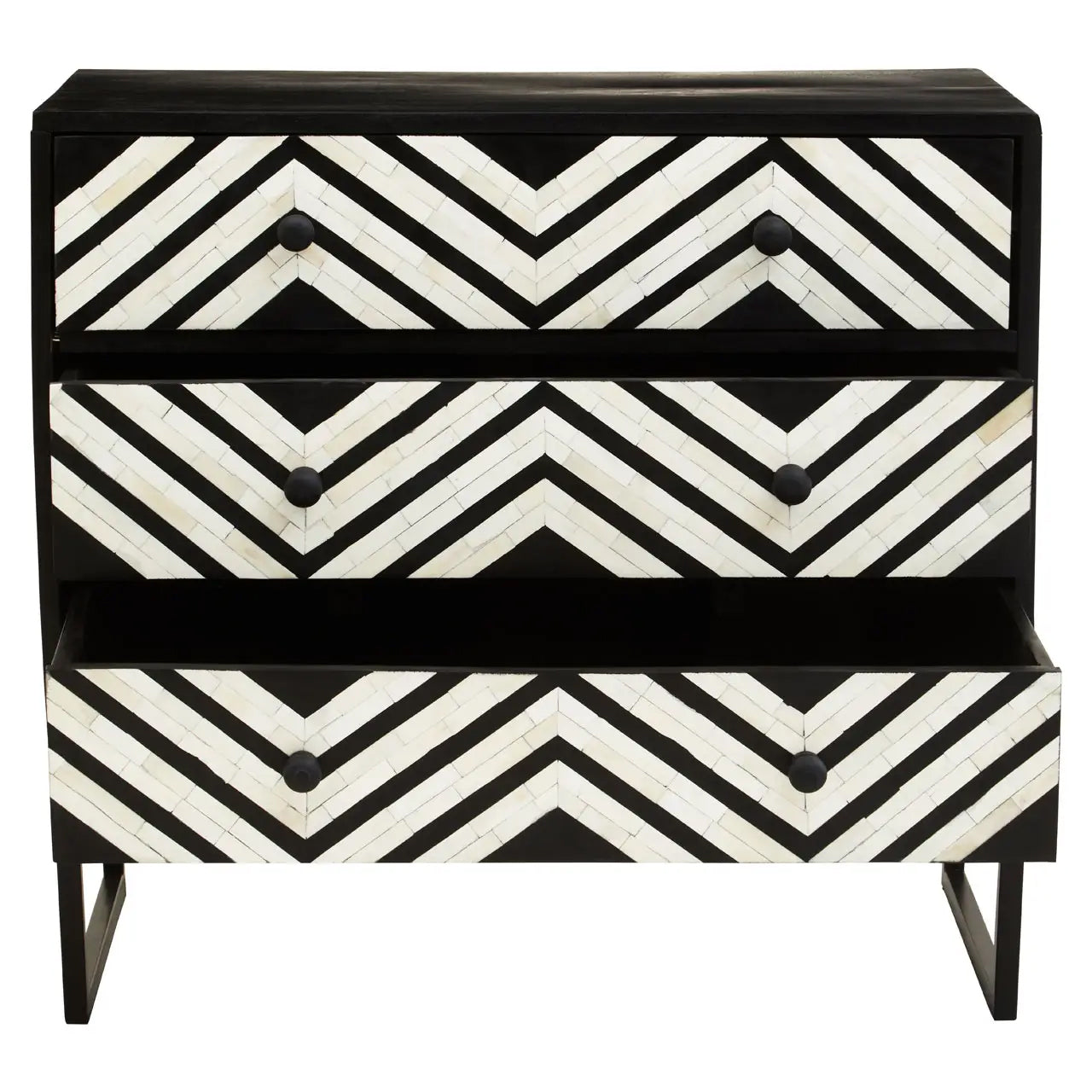 Fusion Wooden Chest Of 3 Drawers In Black And Bone Inlay
