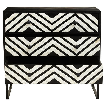 Fusion Wooden Chest Of 3 Drawers In Black And Bone Inlay