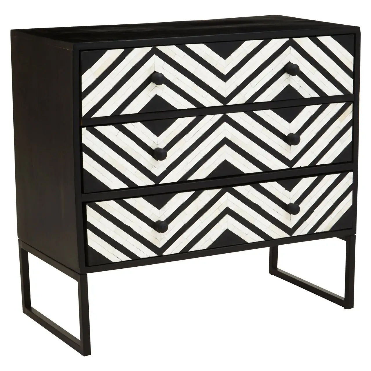 Fusion Wooden Chest Of 3 Drawers In Black And Bone Inlay