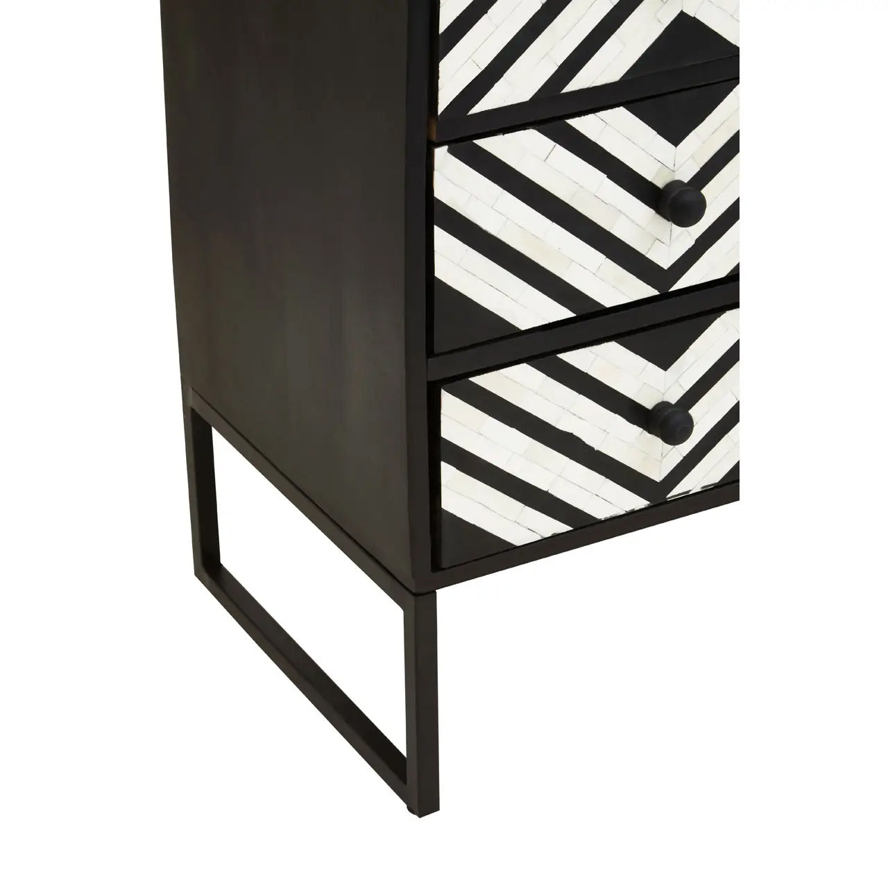 Fusion Wooden Chest Of 3 Drawers In Black And Bone Inlay