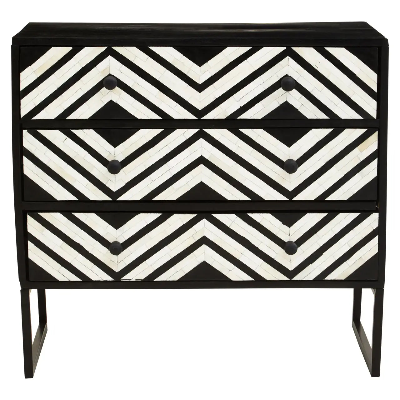Fusion Wooden Chest Of 3 Drawers In Black And Bone Inlay