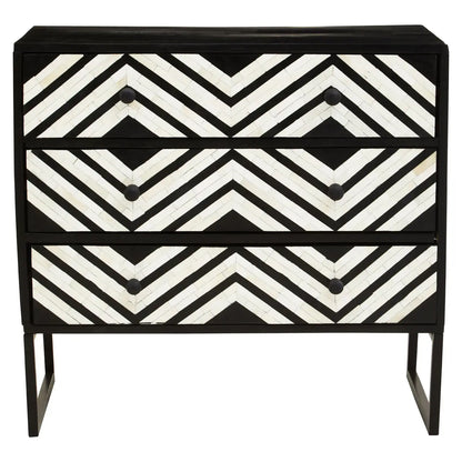 Fusion Wooden Chest Of 3 Drawers In Black And Bone Inlay