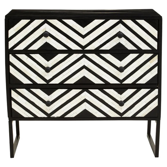 Fusion Wooden Chest Of 3 Drawers In Black And Bone Inlay