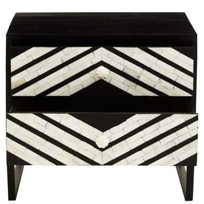 Fusion Wooden Side Table With 2 Drawers With Black Frame