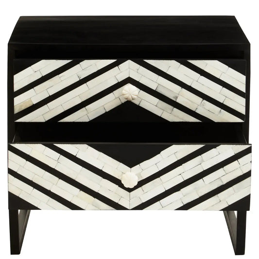 Fusion Wooden Side Table With 2 Drawers With Black Frame