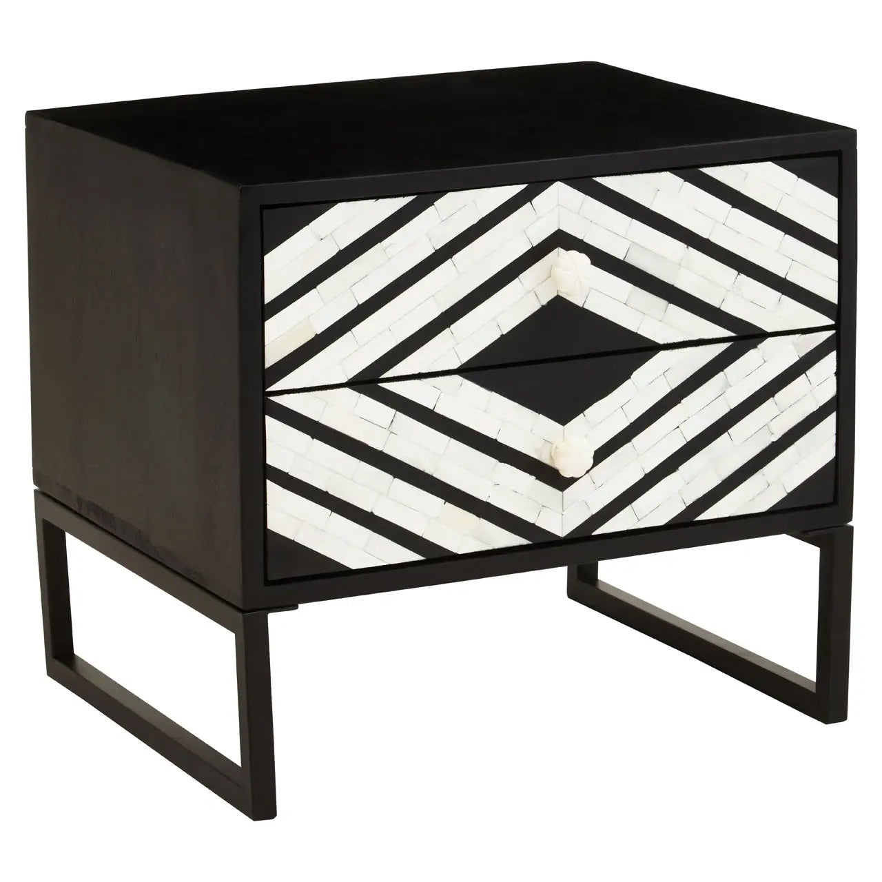 Fusion Wooden Side Table With 2 Drawers With Black Frame