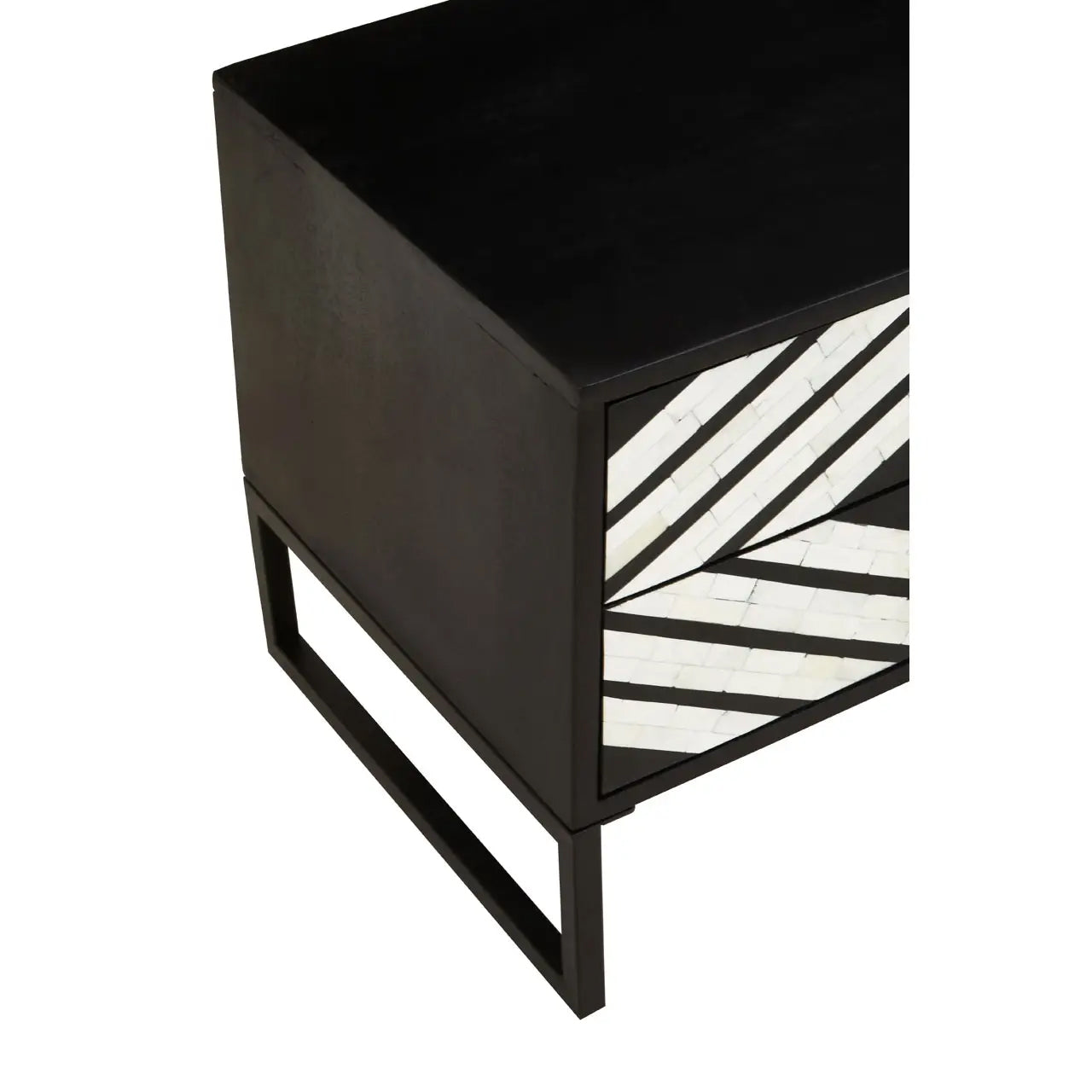 Fusion Wooden Side Table With 2 Drawers With Black Frame