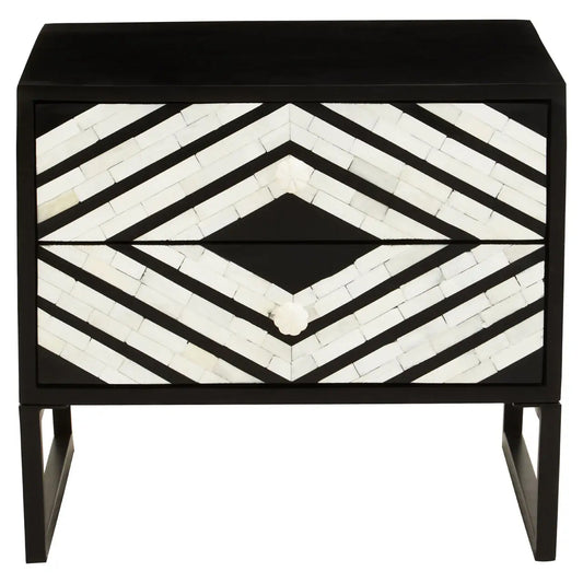 Fusion Wooden Side Table With 2 Drawers With Black Frame
