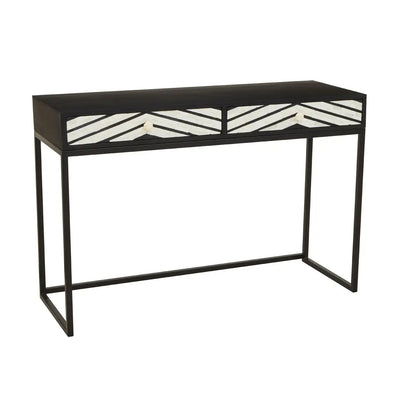 Fusion Wooden Console Table With 2 Drawers With Black Frame