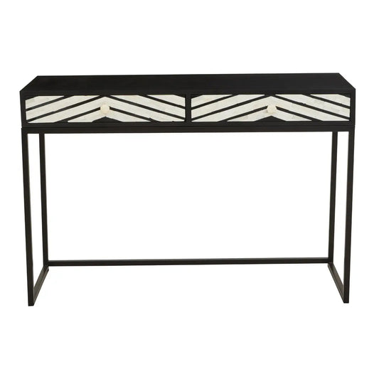 Fusion Wooden Console Table With 2 Drawers With Black Frame