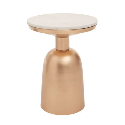 Amira Marble Top Side Table In White With Gold Base