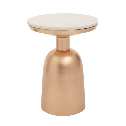 Amira Marble Top Side Table In White With Gold Base