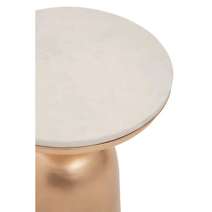 Amira Marble Top Side Table In White With Gold Base