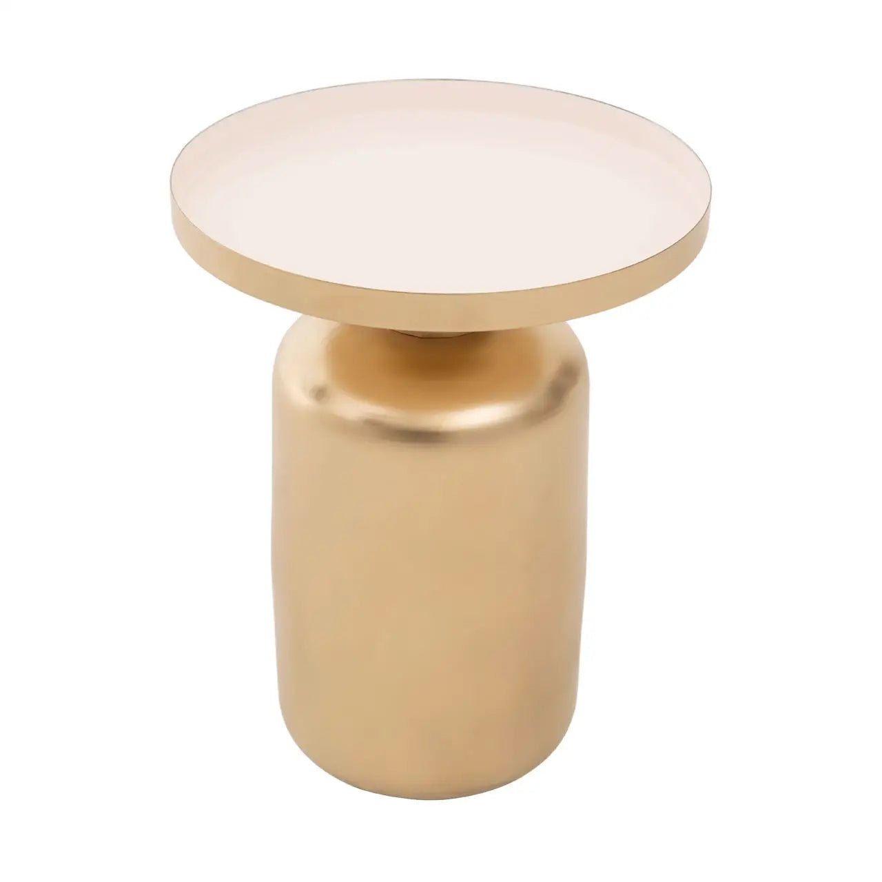 Amira Off White Enamel Top Metal Side Table With Matte Gold Base