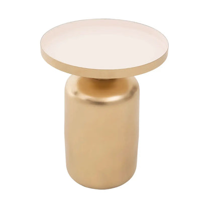 Amira Off White Enamel Top Metal Side Table With Matte Gold Base
