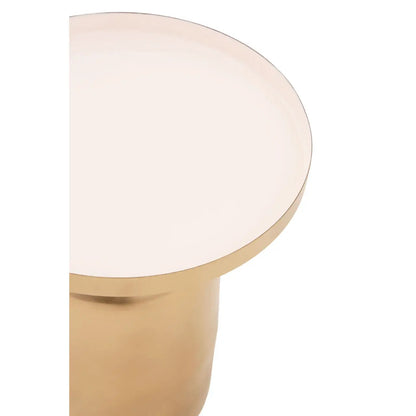 Amira Off White Enamel Top Metal Side Table With Matte Gold Base