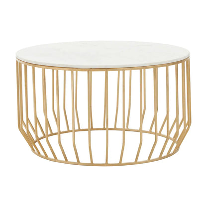 Pali Marble Coffee Table In White With Gold Metal Base