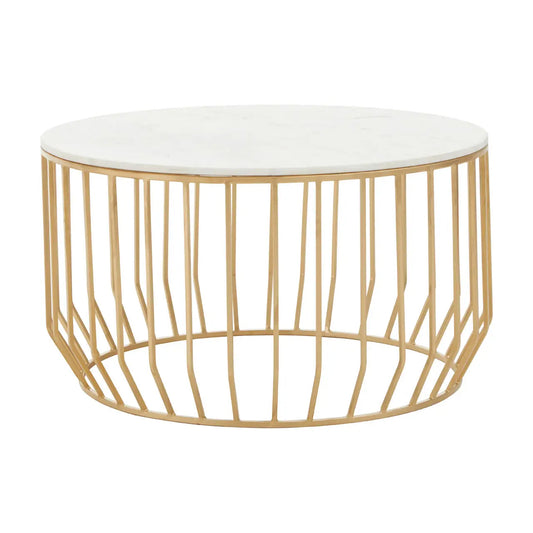 Pali Marble Coffee Table In White With Gold Metal Base