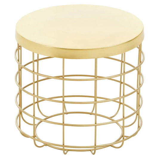 Pali Round Aluminium Side Table In Gold With Caged Base