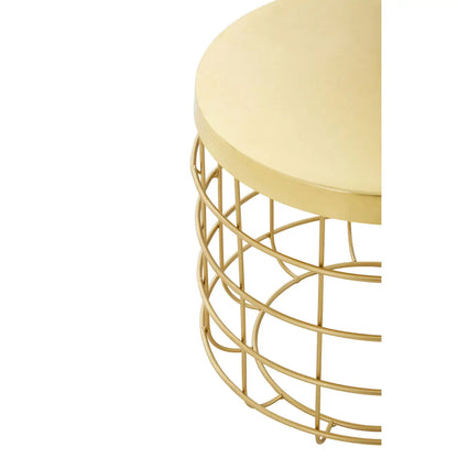 Pali Round Aluminium Side Table In Gold With Caged Base