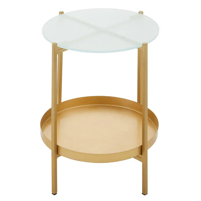 Pali Glass Two Tier Side Table With Gold Metal Base