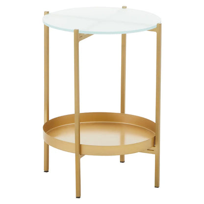 Pali Glass Two Tier Side Table With Gold Metal Base