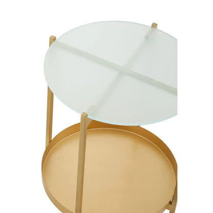 Pali Glass Two Tier Side Table With Gold Metal Base