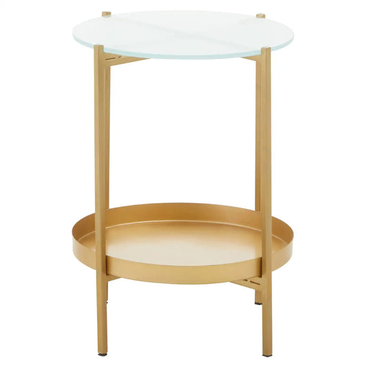 Pali Glass Two Tier Side Table With Gold Metal Base