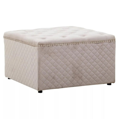 Zamora Square Velvet Ottoman In Grey