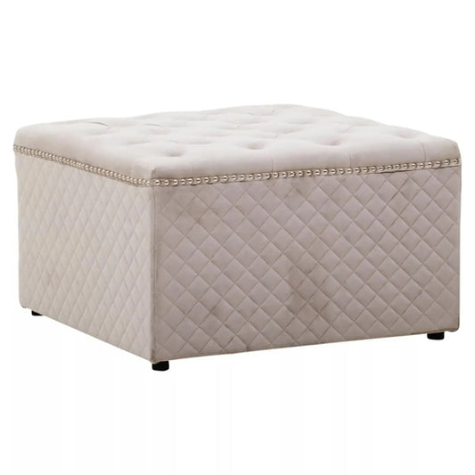 Zamora Square Velvet Ottoman In Grey