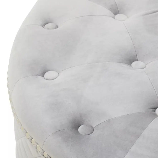 Zamora Round Velvet Ottoman In Grey