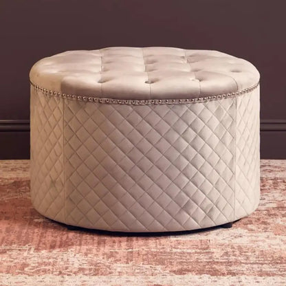 Zamora Round Velvet Ottoman In Grey