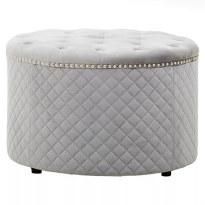 Zamora Round Velvet Ottoman In Grey