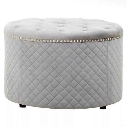 Zamora Round Velvet Ottoman In Grey