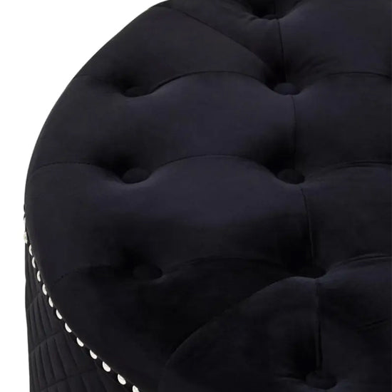 Zamora Round Velvet Ottoman In Black