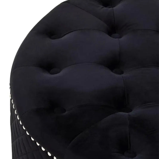 Zamora Round Velvet Ottoman In Black