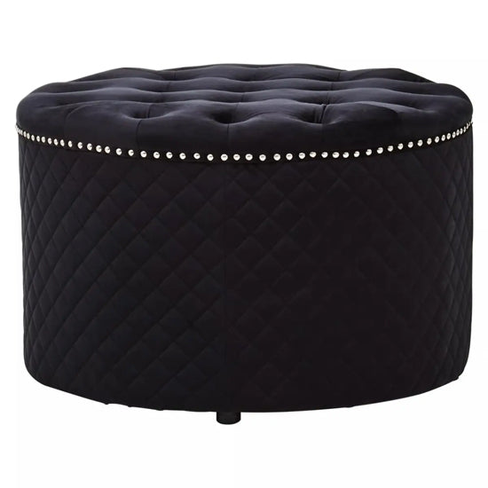 Zamora Round Velvet Ottoman In Black