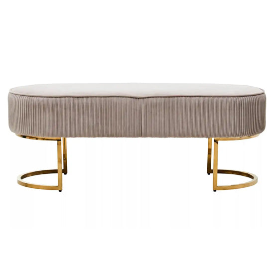 Zamora Velvet Ottoman Bench In Mink With Gold Finish Legs